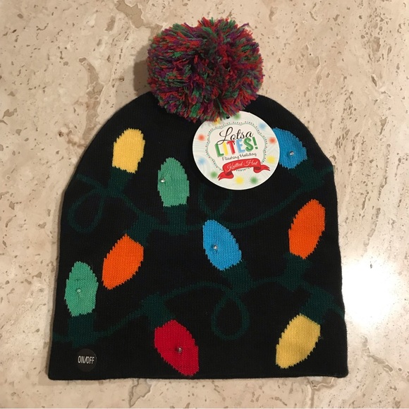 NWT Flashy Holiday Knitted Hat by Lotsa Lites. On/off switch controls lights. - Picture 3 of 8